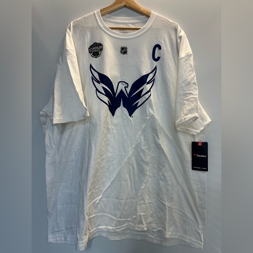 White and navy Washington Capitals Ovechkin #8 tshirt 
Size: 4XL